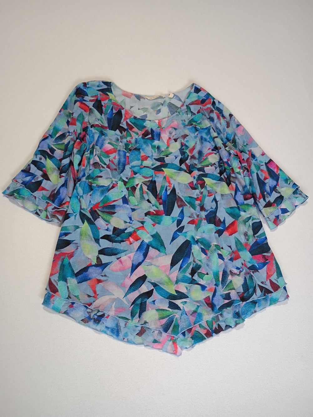 Soft Surroundings Siesta Key Tunic Top Blue Botanical Leaf Print Medium Flowy